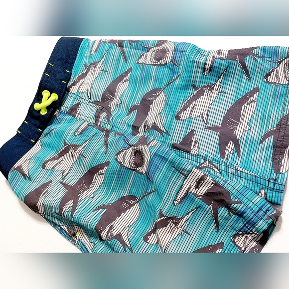 Aqua Shark Themed Swim Trunks Elastic Waist Boys M Size 8 - Picture 2 of 4